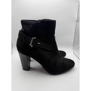 Kelly & Katie Larix Black Suede Buckle Block Heel Ankle Boots Womens US 9M